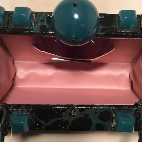 Tonya Hawkes Black Teal and Green Leather Paint Splatter Convertible Clutch - Picture 6 of 8